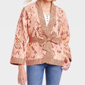 Women’s Knox Rose Quilted Open Front Belted Jacket Pink Print M